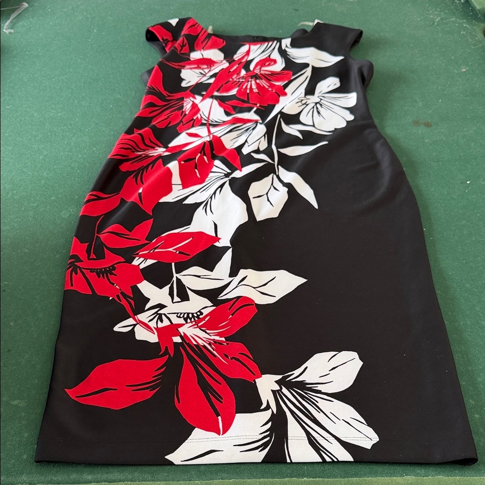 Connected Apparel Black Dress with Red and White Floral Design. CAJA # 1. C
